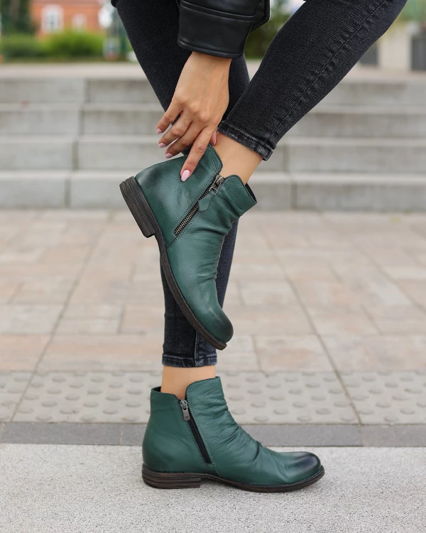 Zielone botki damskie z naturalnej skóry licowej 3