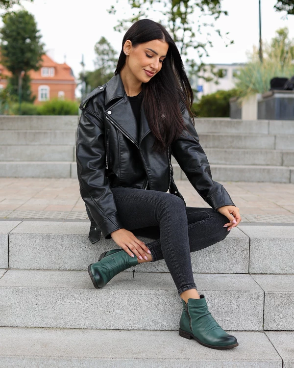 Zielone botki damskie z naturalnej skóry licowej 2