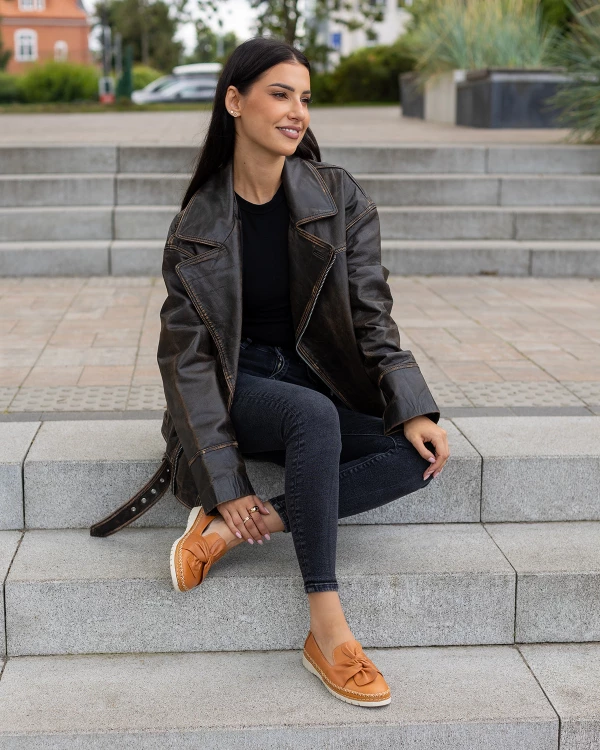 Rude półbuty damskie ze skóry licowej z kokardą 2