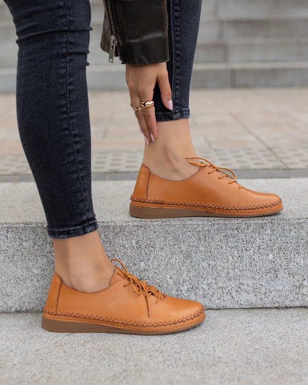 Rude półbuty damskie sznurowane z naturalnej skóry licowej 4