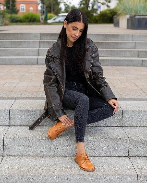 Rude półbuty damskie sznurowane z naturalnej skóry licowej 2