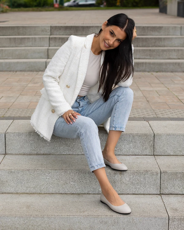 Szare baleriny damskie z naturalnej skóry licowej 2