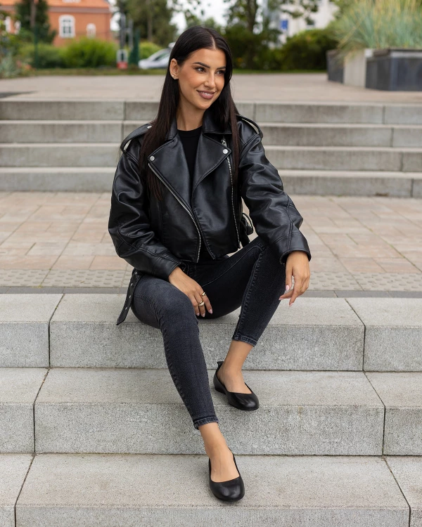 Czarne baleriny damskie z naturalnej skóry licowej 2