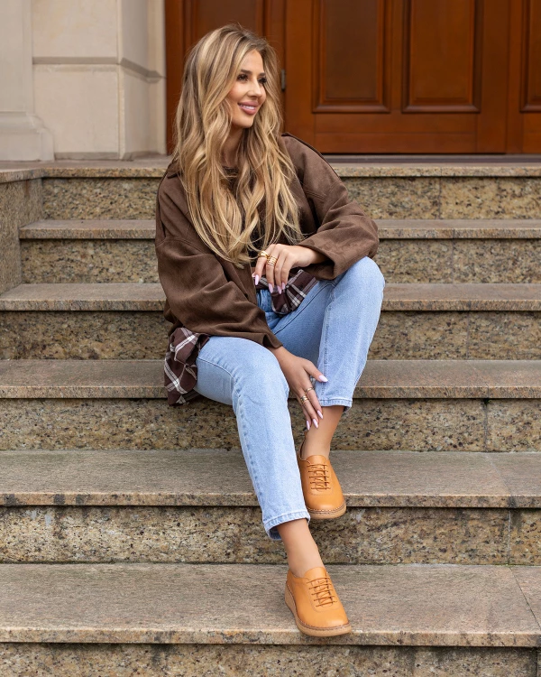 Rude półbuty damskie ze skóry licowej na koturnie 2