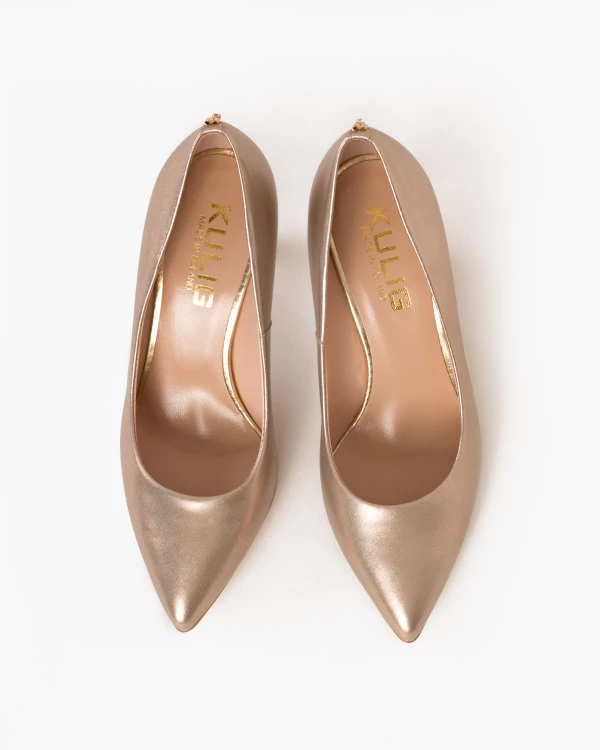 Złote czółenka skórzane na szpilce 024 4