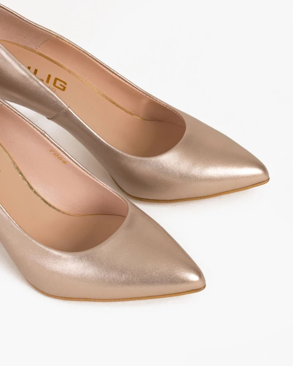 Złote czółenka skórzane na szpilce 024 2