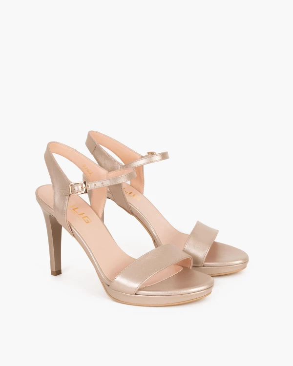 Złote sandały skórzane na szpilce 024 2