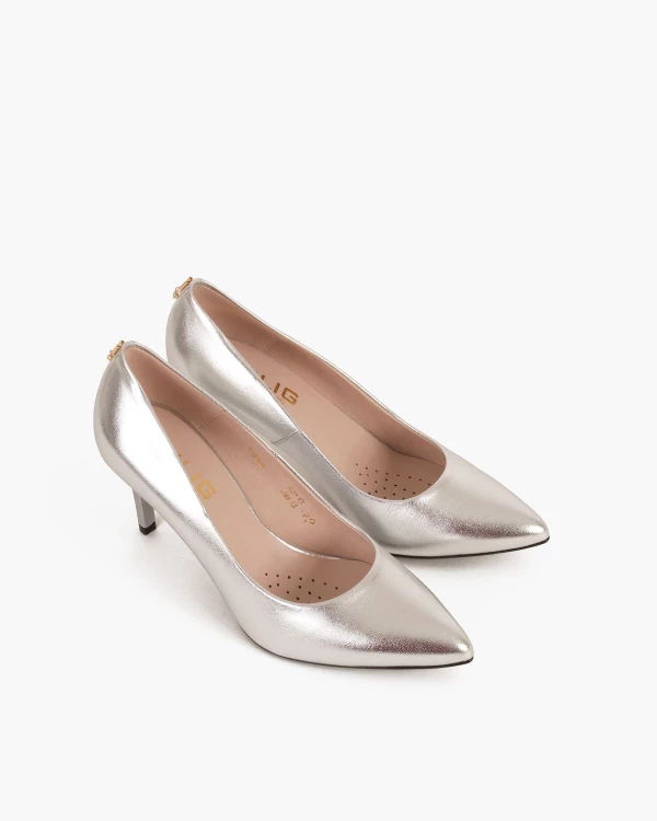 Srebrne czółenka skórzane na szpilce 024 3