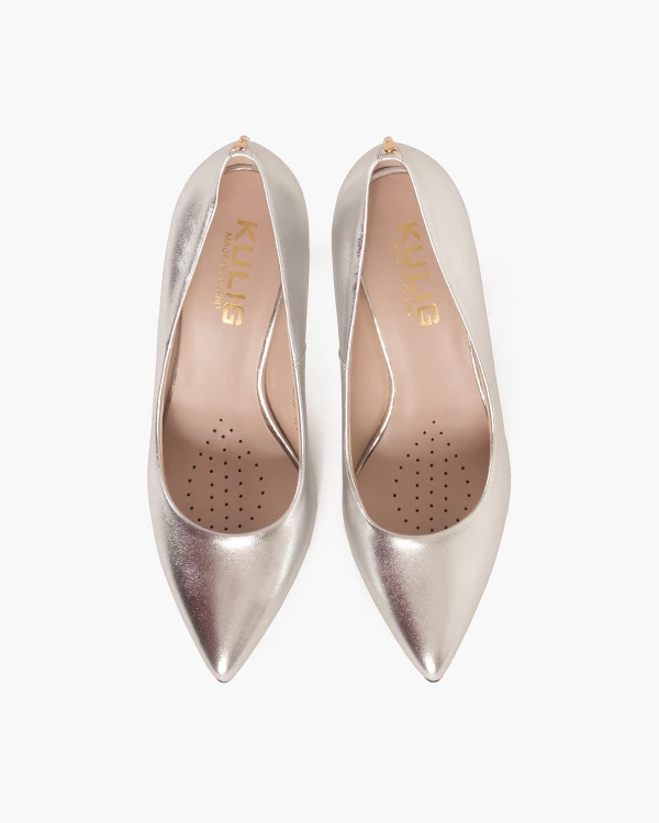 Srebrne czółenka skórzane na szpilce 024 4