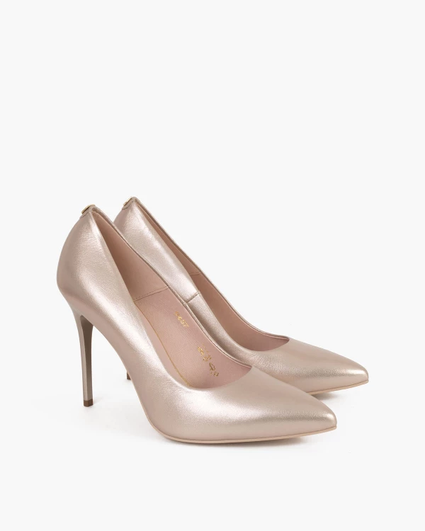 Perłowe czółenka skórzane na szpilce