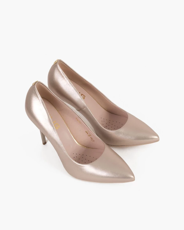 Perłowe czółenka skórzane na szpilce 2