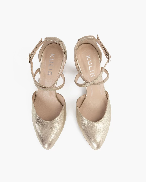 Złote czółenka skórzane na słupku 3