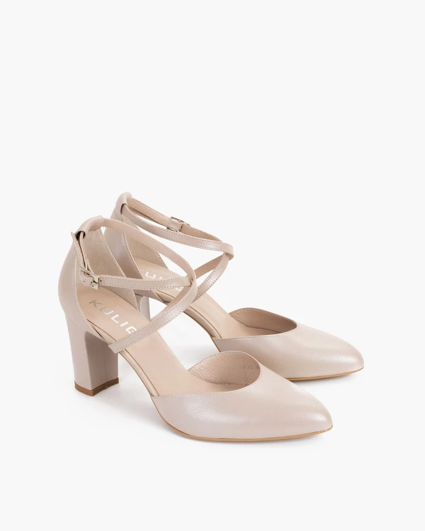 Perłowe czółenka skórzane na słupku 3