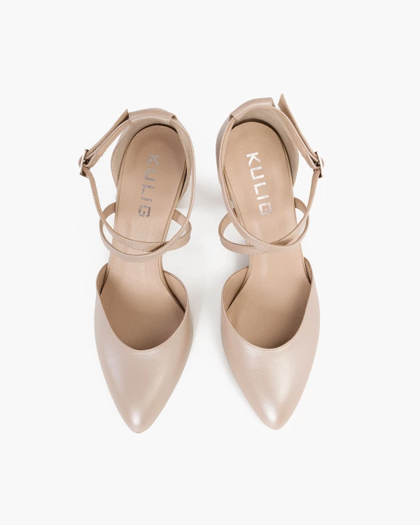 Perłowe czółenka skórzane na słupku 6