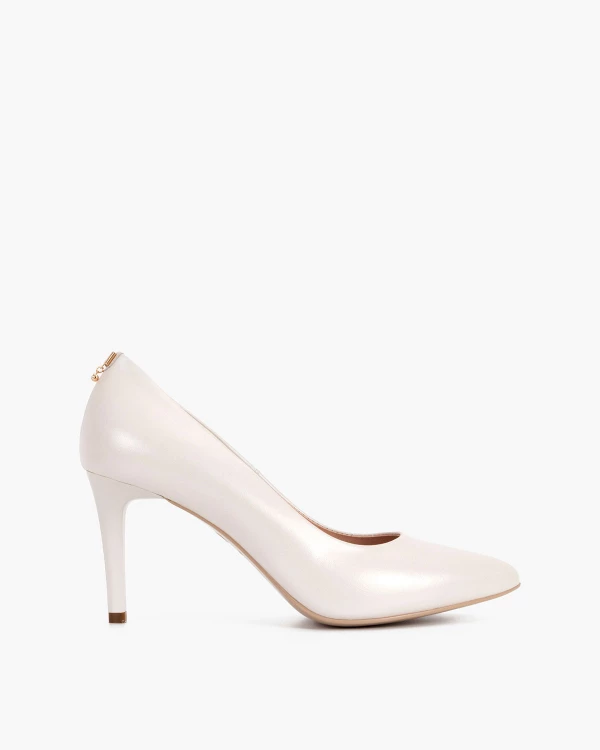 Perłowe czółenka skórzane na szpilce 3