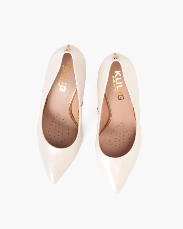 Perłowe czółenka skórzane na szpilce 4