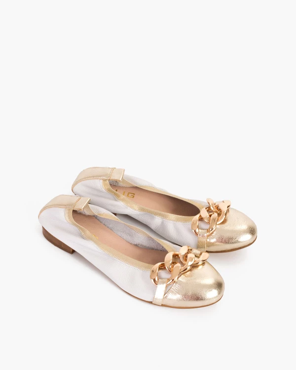 Biało-złote baleriny damskie z łańcuchem 3