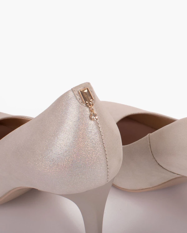 Srebrne czółenka nubukowe z brokatem 6