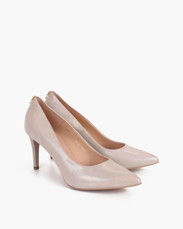 Srebrne czółenka nubukowe z brokatem 2