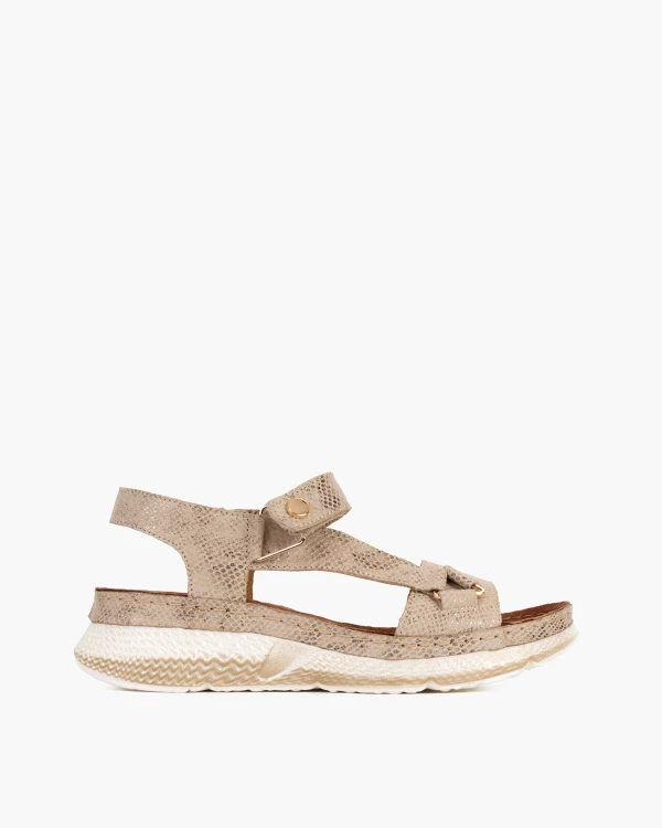 Beżowe sandały damskie nubukowe na rzep 4