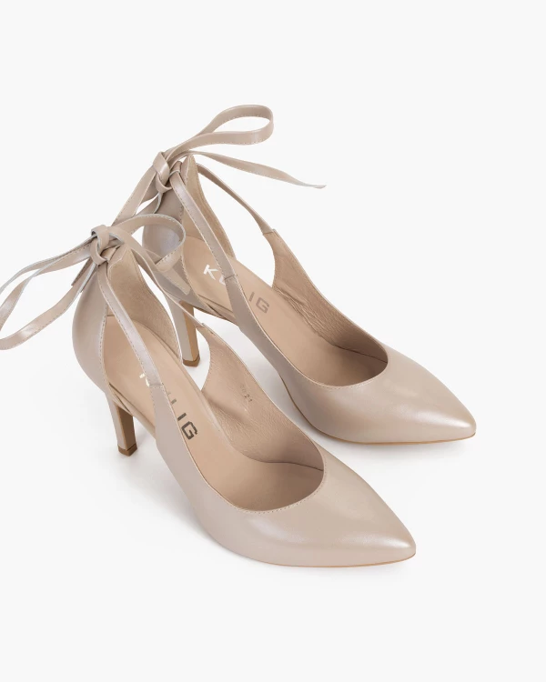 Perłowe czółenka damskie wiązane 2