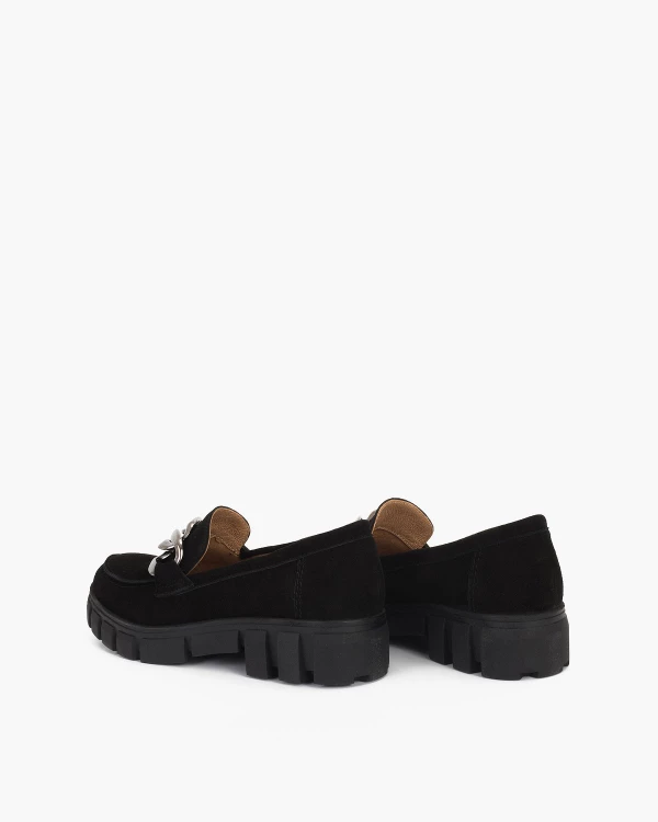 Czarne mokasyny damskie welurowe z łańcuchem 4