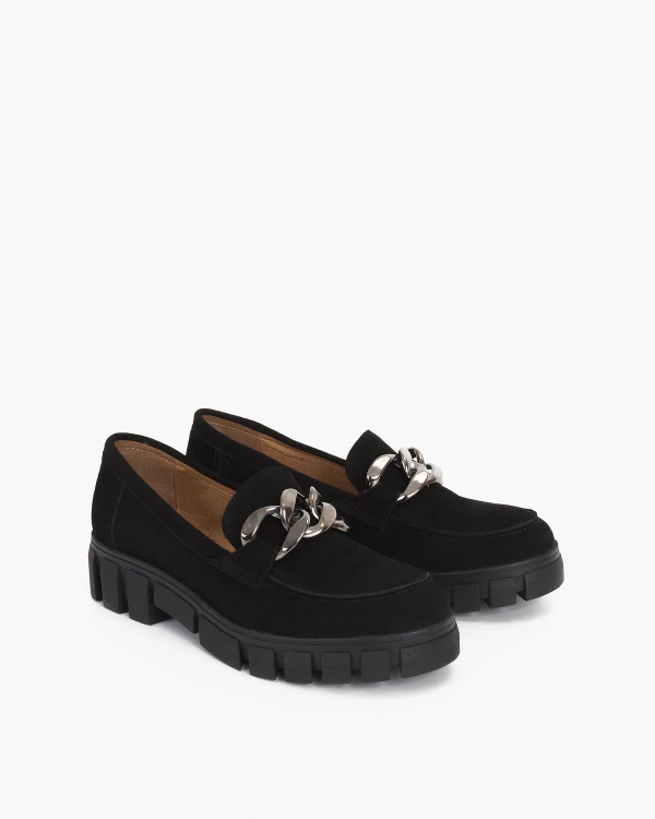 Czarne mokasyny damskie welurowe z łańcuchem 5