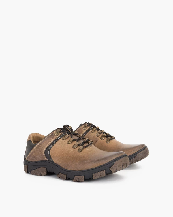 Beżowe półbuty męskie skórzane trekkingowe 3