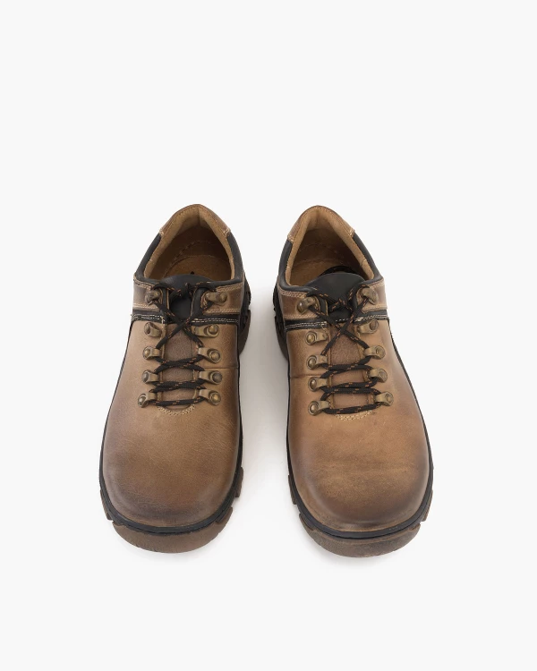 Beżowe półbuty męskie skórzane trekkingowe 5