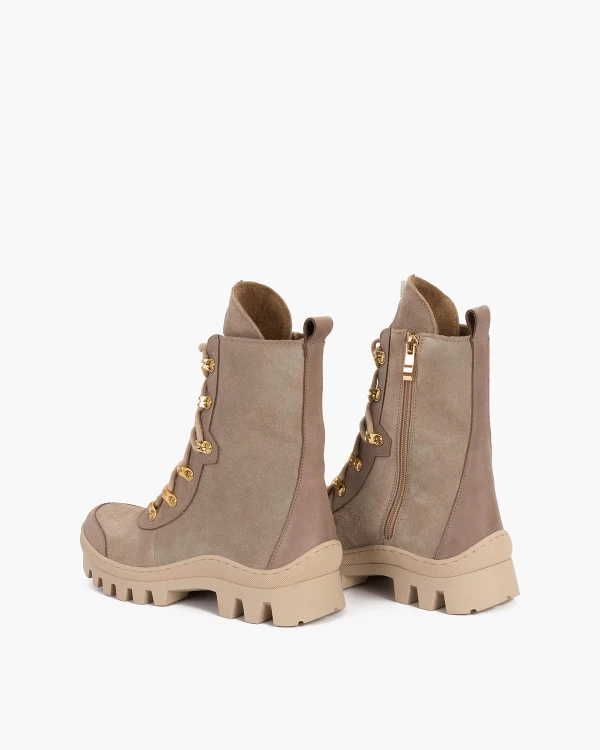 Beżowe trzewiki damskie welurowe 7