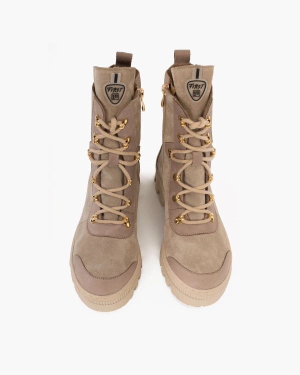 Beżowe trzewiki damskie welurowe 4