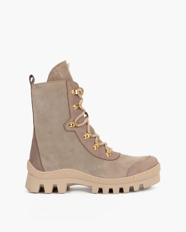 Beżowe trzewiki damskie welurowe 6