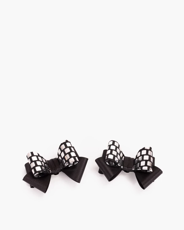 Srebrno-czarne kokardki do butów