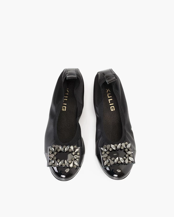 Czarne baleriny skórzane z kamieniami 3