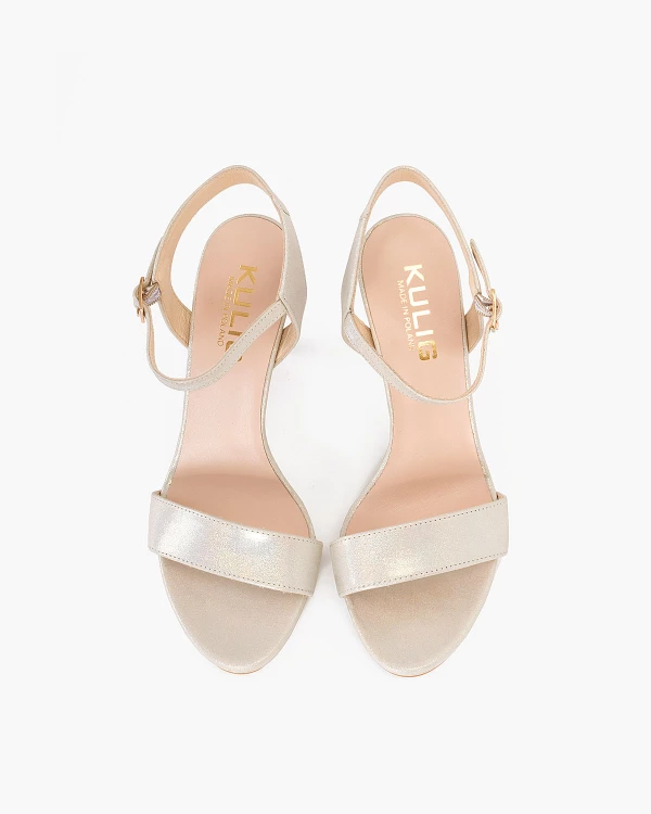 Srebrne sandały damskie nubukowe na szpilce 3