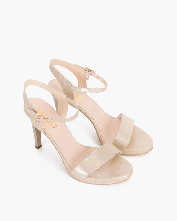 Złote sandały damskie nubukowe na szpilce 3