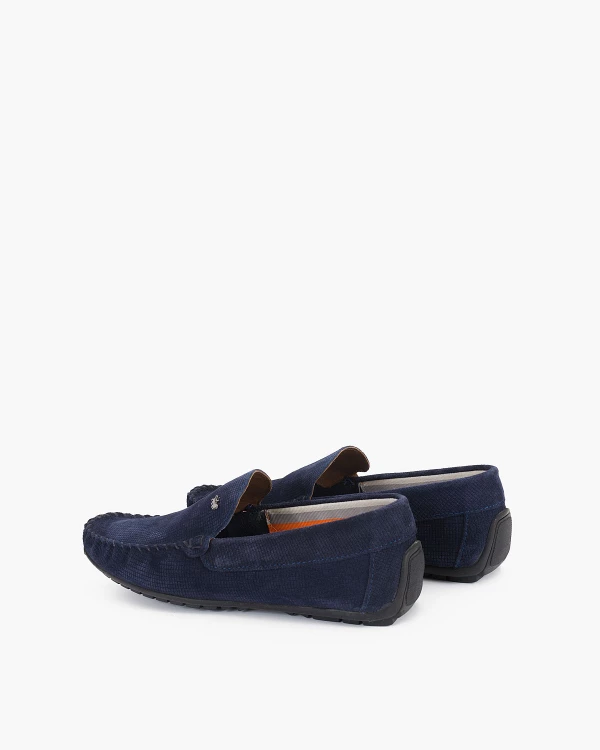 Granatowe mokasyny męskie welurowe w kratę 5