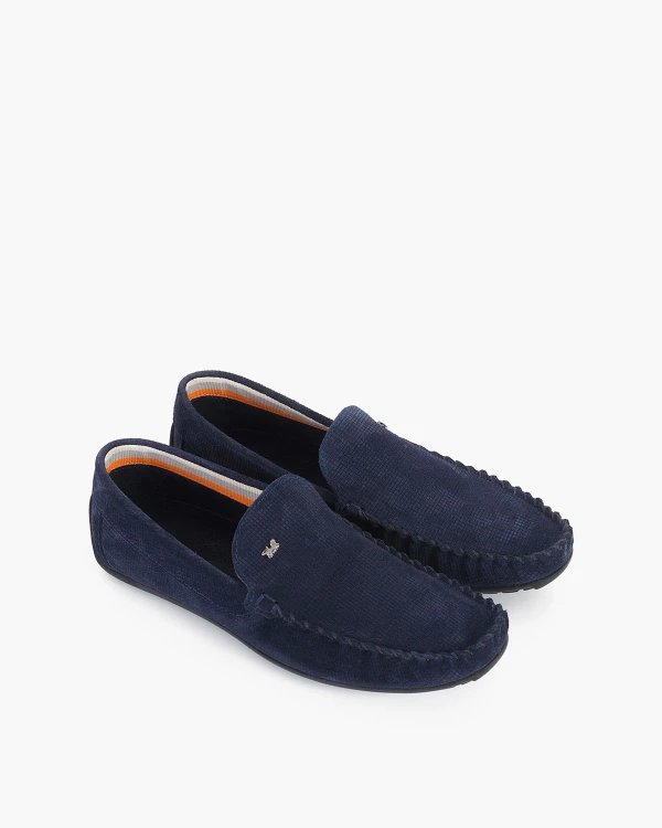 Granatowe mokasyny męskie welurowe w kratę 2