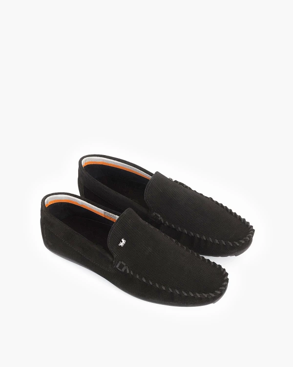 Czarne mokasyny męskie welurowe w kratę