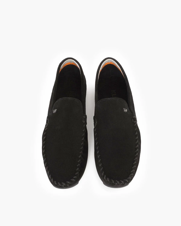 Czarne mokasyny męskie welurowe w kratę 5