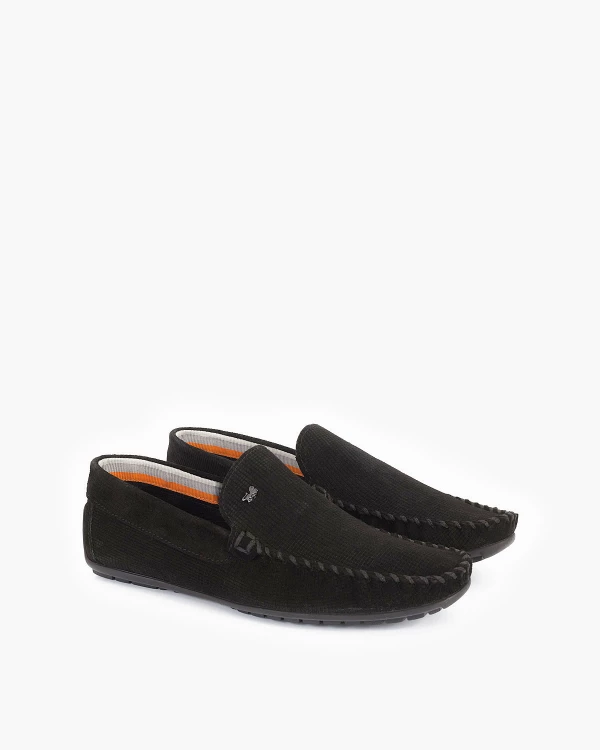 Czarne mokasyny męskie welurowe w kratę 2