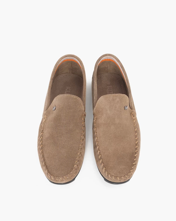 Beżowe mokasyny męskie welurowe w kratę 5