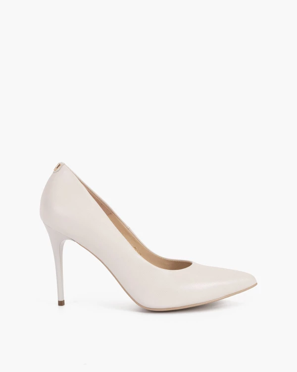 Perłowe czółenka skórzane na szpilce 4