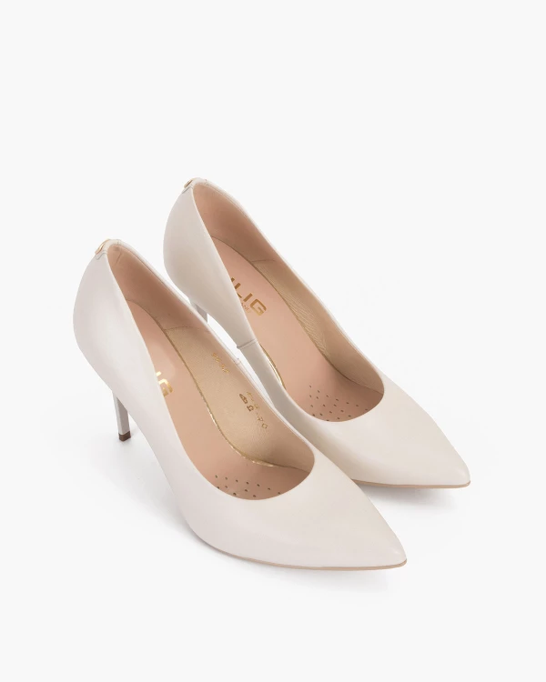 Perłowe czółenka skórzane na szpilce 5