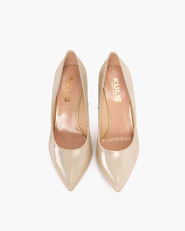 Złote czółenka nubukowe na szpilce 3