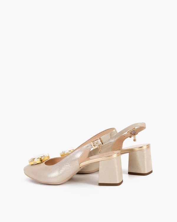 Złote sandały damskie nubukowe z kamieniem 6