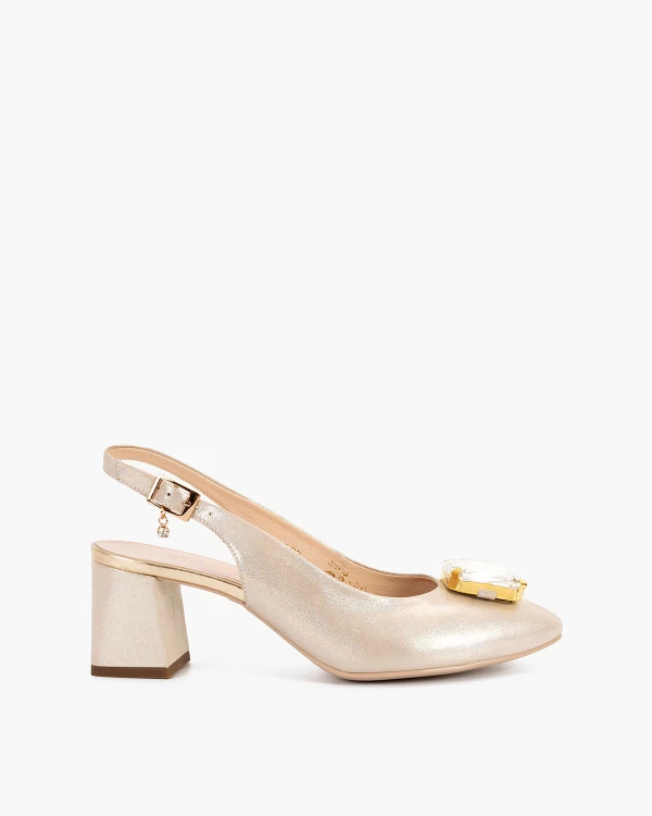 Złote sandały damskie nubukowe z kamieniem 5