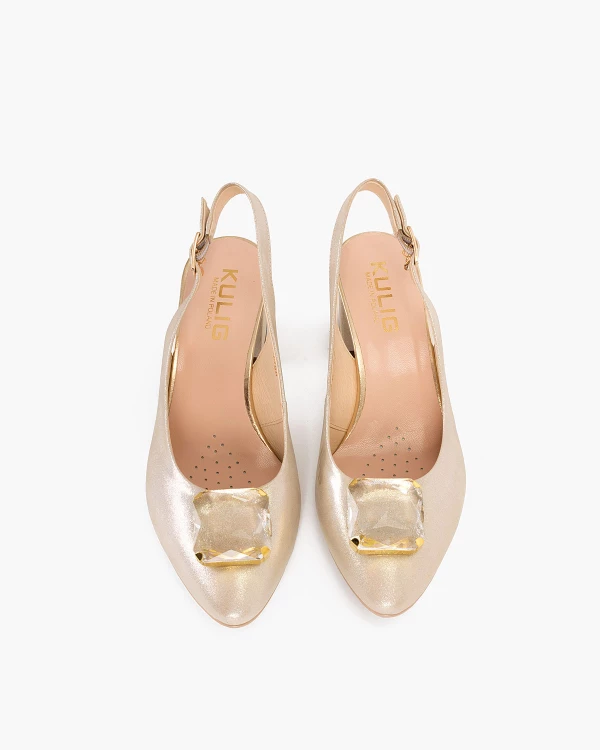 Złote sandały damskie nubukowe z kamieniem 3