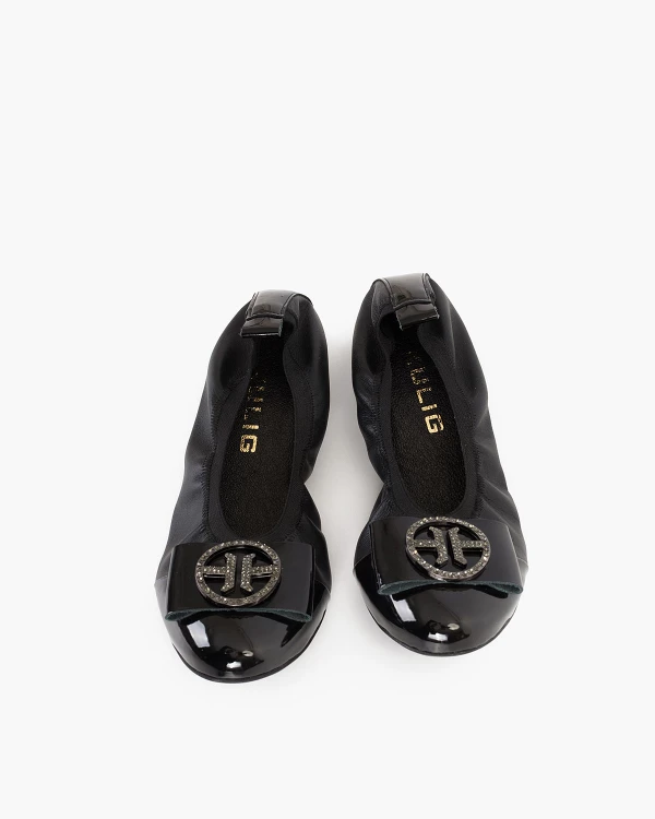 Czarne baleriny skórzane z kółkiem 3