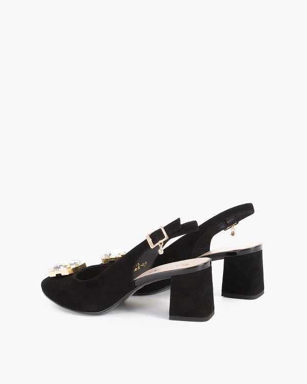 Czarne sandały damskie zamszowe z kamieniem 5